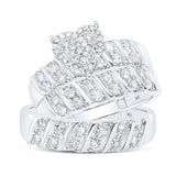 10K White Gold Round Diamond Heart Matching Wedding Set 1 Cttw