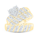 10K White Gold Round Diamond Heart Matching Wedding Set 1 Cttw