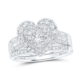 10K Gold Round Diamond Heart Bridal Wedding Ring Set