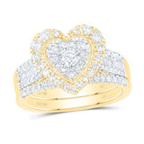 10K Gold Round Diamond Heart Bridal Wedding Ring Set