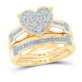10K Gold Diamond Heart Matching Wedding Ring Set 1/2 Cttw