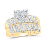 10K White Gold Round Diamond Heart Matching Wedding Set 1 Cttw Yellow