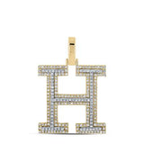 10K Two-Tone Gold Round Diamond H Initial Pendant 5/8 Cttw Yellow/White