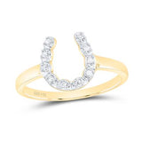 14K Yellow Gold Diamond Lucky Horseshoe Ring 1/20 Cttw