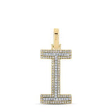 10K Two-Tone Gold Round Diamond I Initial Pendant 1/3 Cttw Yellow/White