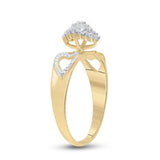 10K Yellow Gold Round Diamond Double Heart Cluster Ring 1/8 Cttw