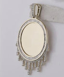 10K Yellow Gold Baguette Diamond Dripping Circle Picture Memory Pendant 1-7/8 Cttw