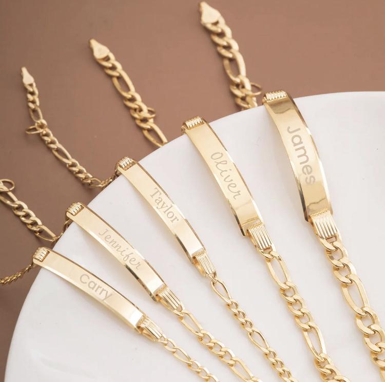 10k Yellow Gold Baby ID Bracelet Engraved – Grillz Masters