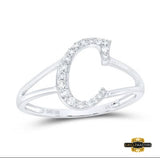 10k Gold Ladies Initial "C" Ring 1/8 CTW-DIA