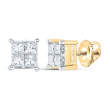 14K Gold Princess Diamond Square Earrings 1/2 Cttw