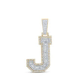 10K Two-Tone Gold Baguette Diamond J Initial Pendant 1-3/8 Cttw Yellow