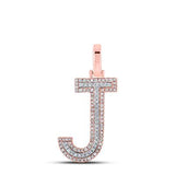 10K Two-Tone Gold Round Diamond J Initial Pendant 1/4 Cttw Rose/White