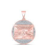 10K Gold Round Diamond Last Supper Circle Charm Pendant 1/2 Cttw Rose