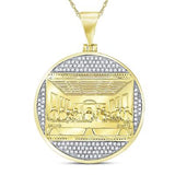 10K Gold Round Diamond Last Supper Circle Charm Pendant 1/2 Cttw Yellow