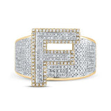 10K Two-Tone Gold Round Diamond F Initial Letter Ring 1 Cttw