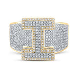 10K Two-Tone Gold Round Diamond I Initial Letter Ring 1-1/5 Cttw