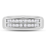 10K Or 14K Gold Round Diamond Mens Wedding 2-Row Band Ring 1/4 Cttw