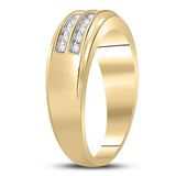 10K Or 14K Gold Round Diamond Mens Wedding 2-Row Band Ring 1/4 Cttw