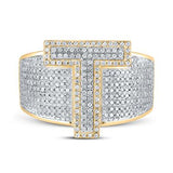 10K Two-Tone Gold Round Diamond T Initial Letter Ring 1-1/5 Cttw