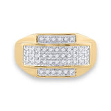 10K Gold Round Diamond Mens Rectangle Cluster Ring 1/3 Cttw