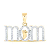 10K White Gold Round Diamond Foot Mom Pendant 1/5 Cttw