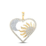 10K Gold Diamond Sun Moon Heart Pendant 1 Cttw