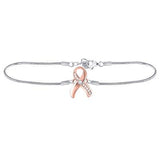 Sterling Silver Womens Diamond Pink Awareness Ribbon Bracelet 1/20 Cttw