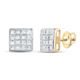 14K Gold Princess Diamond Square Earrings 3/8 Cttw Yellow