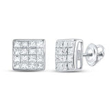 14K Gold Princess Diamond Square Earrings 3/8 Cttw White