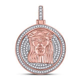 10K Yellow Gold Round Diamond Jesus Medallion Pendant 5/8Cttw Rose