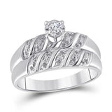 10K Gold Round Diamond Solitaire Matching Wedding Ring Set 1/20 Cttw
