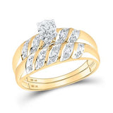 10K Gold Round Diamond Solitaire Matching Wedding Ring Set 1/20 Cttw