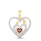 10K Gold Round Ruby Mom Heart Pendant 1/5 Cttw Yellow