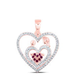 10K Gold Round Ruby Mom Heart Pendant 1/5 Cttw Rose