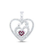 10K Gold Round Ruby Mom Heart Pendant 1/5 Cttw White