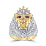 14K Yellow Gold Ruby Diamond Lion Face Animal Ring 1-3/4 Cttw