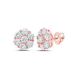 14K Yellow Gold Diamond Flower Cluster Earrings 7/8 Cttw Rose