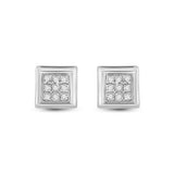 10K White Gold Round Diamond Square Earrings 1/20 Cttw
