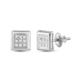 10K White Gold Round Diamond Square Earrings 1/20 Cttw