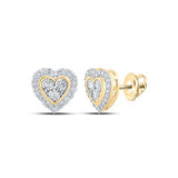 10K Yellow Gold Round Diamond Heart Earrings 1/5 Cttw