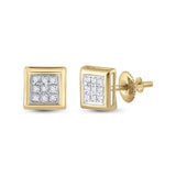 10K White Gold Round Diamond Square Earrings 1/20 Cttw