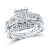 10K Gold Round Diamond Square Matching Wedding Ring Set 1/2 Cttw