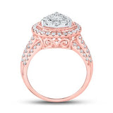 14K Rose Gold Diamond Teardrop Cluster Ring 1-1/2 Cttw