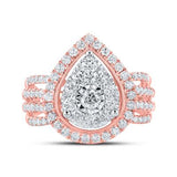 14K Rose Gold Diamond Teardrop Cluster Ring 1-1/2 Cttw