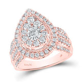 14K Rose Gold Diamond Teardrop Cluster Ring 1-1/2 Cttw