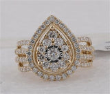 14K Yellow Gold Diamond Teardrop Cluster Ring 1-1/2 Cttw