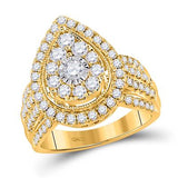 14K Yellow Gold Diamond Teardrop Cluster Ring 1-1/2 Cttw