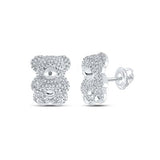 10K Yellow Gold Round Diamond Teddy Bear Earrings 1/2 Cttw White