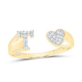 1/10Ctw-Dia Initial T Ladies Heart Ring Yellow
