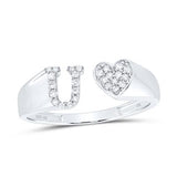 1/8Ctw-Dia Initial U Ladies Heart Ring White